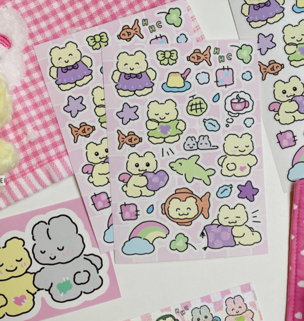 [Heeheeclub] Fluffy Yellow Bear Sticker Sheet