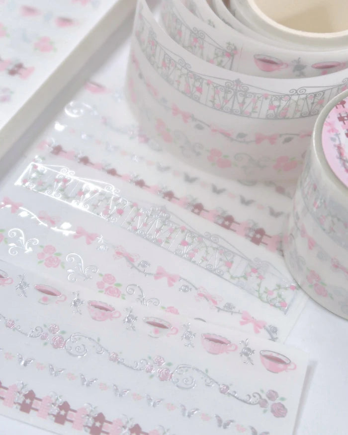 [Pearly Button] Rose Teatime Ornament Kiss Cut Tape