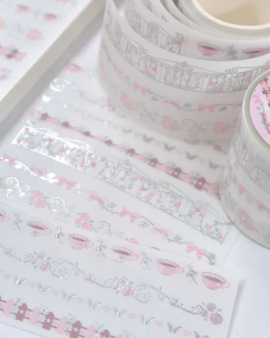[Pearly Button] Rose Teatime Ornament Kiss Cut Tape