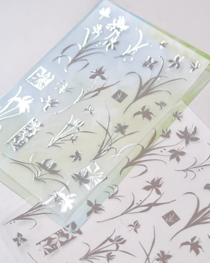 [Pearly Button] Silver Orchid Sticker Sheet