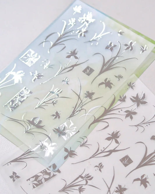 [Pearly Button] Silver Orchid Sticker Sheet