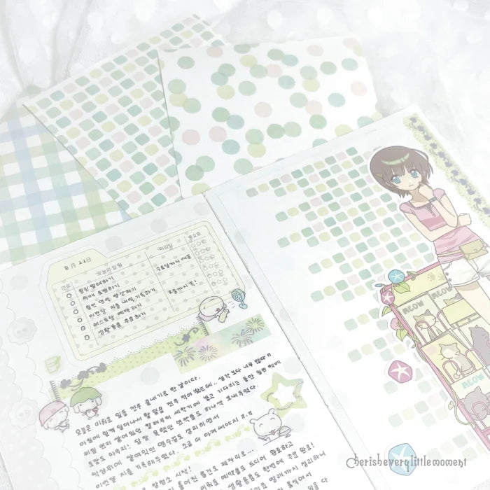 [Cherish 203] Green Pattern Memo Sticker Set