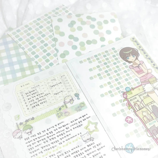 [Cherish 203] Green Pattern Memo Sticker Set