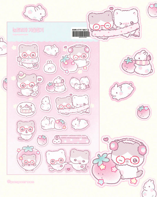 [Pompomroom] Snow Bunny & Winter Strawberry Glitter Sticker Sheet