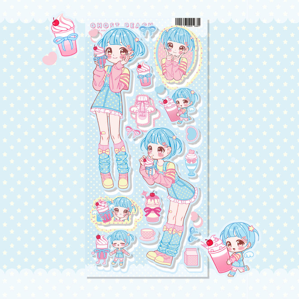 [Ghost Peach] Pink Cream Latte Sticker Sheet