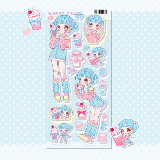 [Ghost Peach] Pink Cream Latte Sticker Sheet