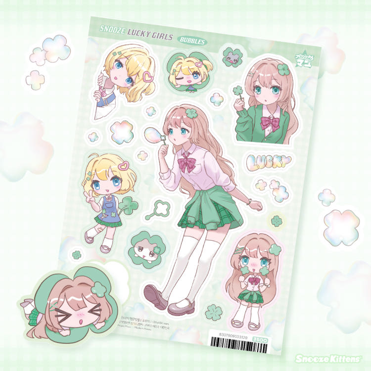 [Snooze Kittens] Lucky Girls Sticker Sheet (Bubbles)