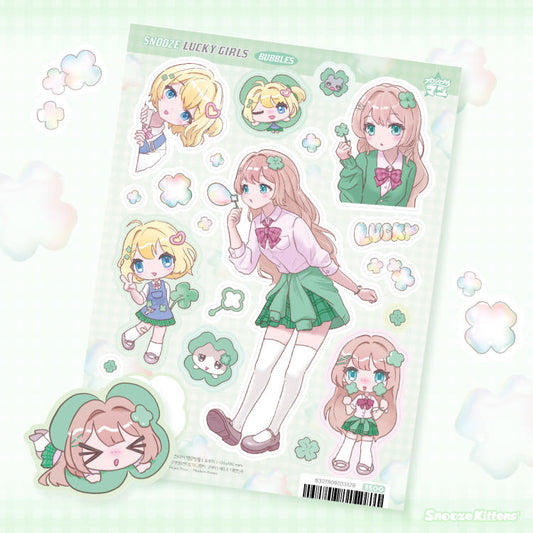 [Snooze Kittens] Lucky Girls Sticker Sheet (Bubbles)