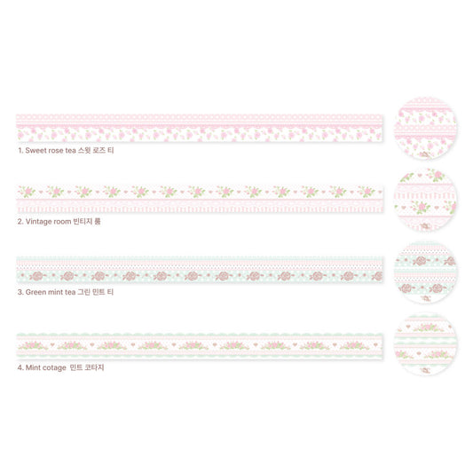[Pearly Button] Rose Garden Pattern Washi Tape (4 options)