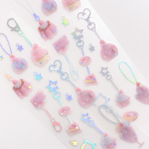 [Pearly Button] Sweets Miniature Keyring Beads Sticker Sheet