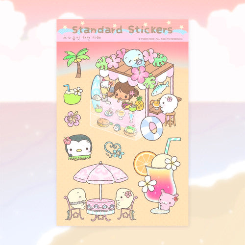 [Pobe Store] Sunset Beach Café Stickers Sticker Sheet