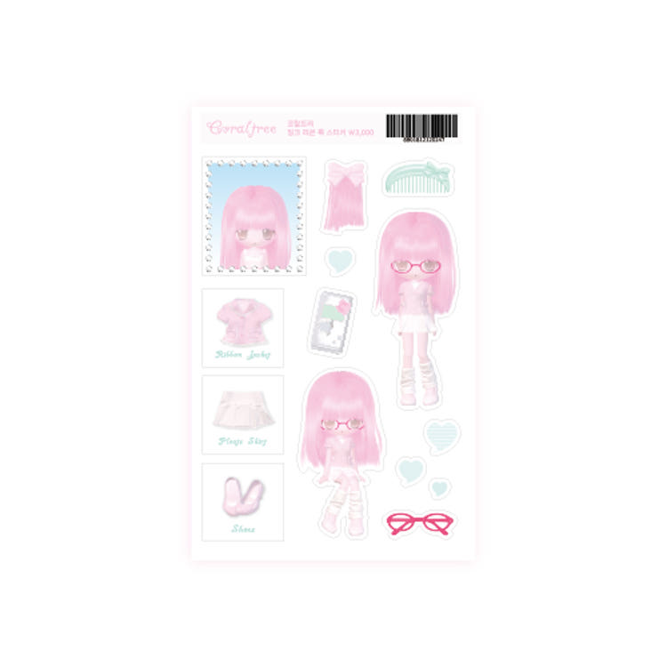 [Coral Tree] Pink Ribbon Look Deco Sticker (Clear)