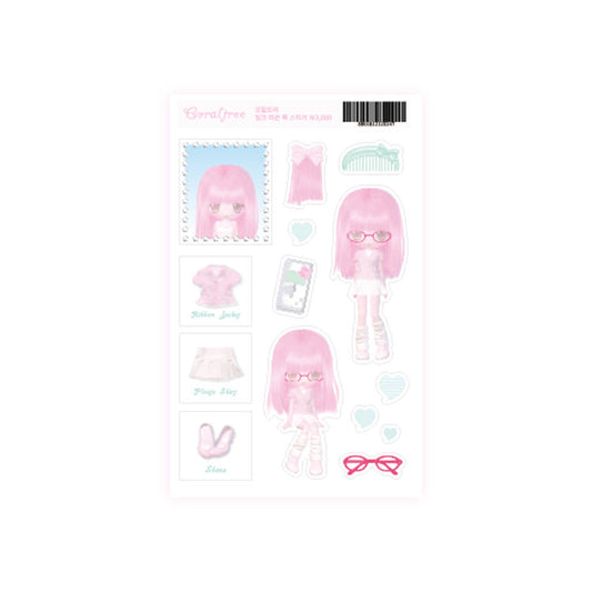 [Coral Tree] Pink Ribbon Look Deco Sticker (Clear)