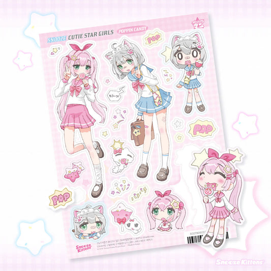 [Snooze Kittens] Cute Star Girls Poppin Candy Sticker Sheet