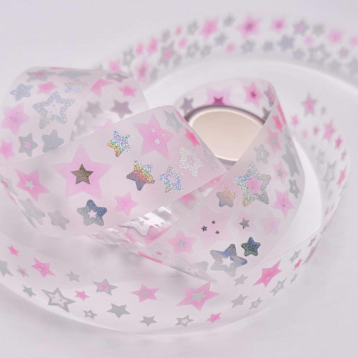 [Pearly Button] Glitter Silver Star Kiss Cut Masking Tape