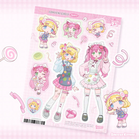 [Snooze Kittens] Conveni Girls Sticker Sheet (Party)