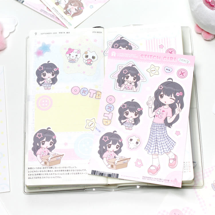 [Snooze Kittens x Love Crescent] Stitch Girl Sticker Sheet