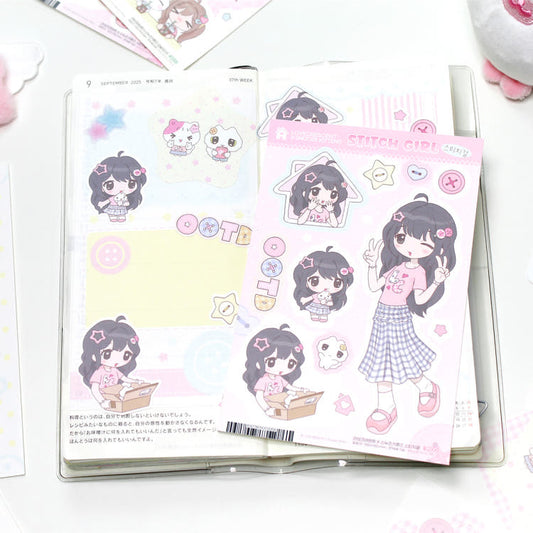 [Snooze Kittens x Love Crescent] Stitch Girl Sticker Sheet