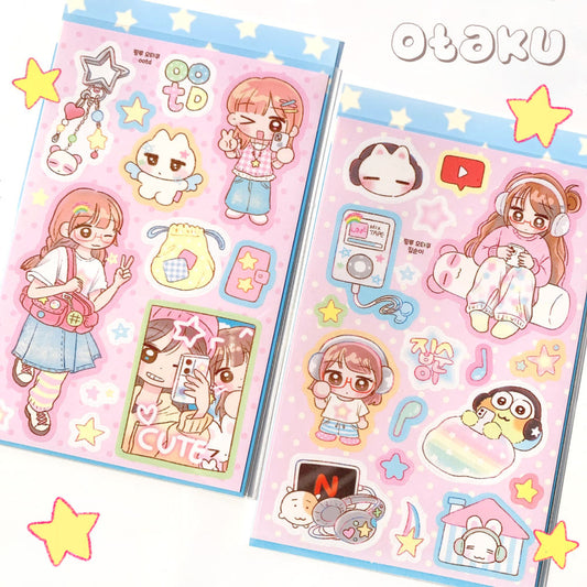 [Pink Rue] Otaku Daily Life Sticker Sheet (2 Options)