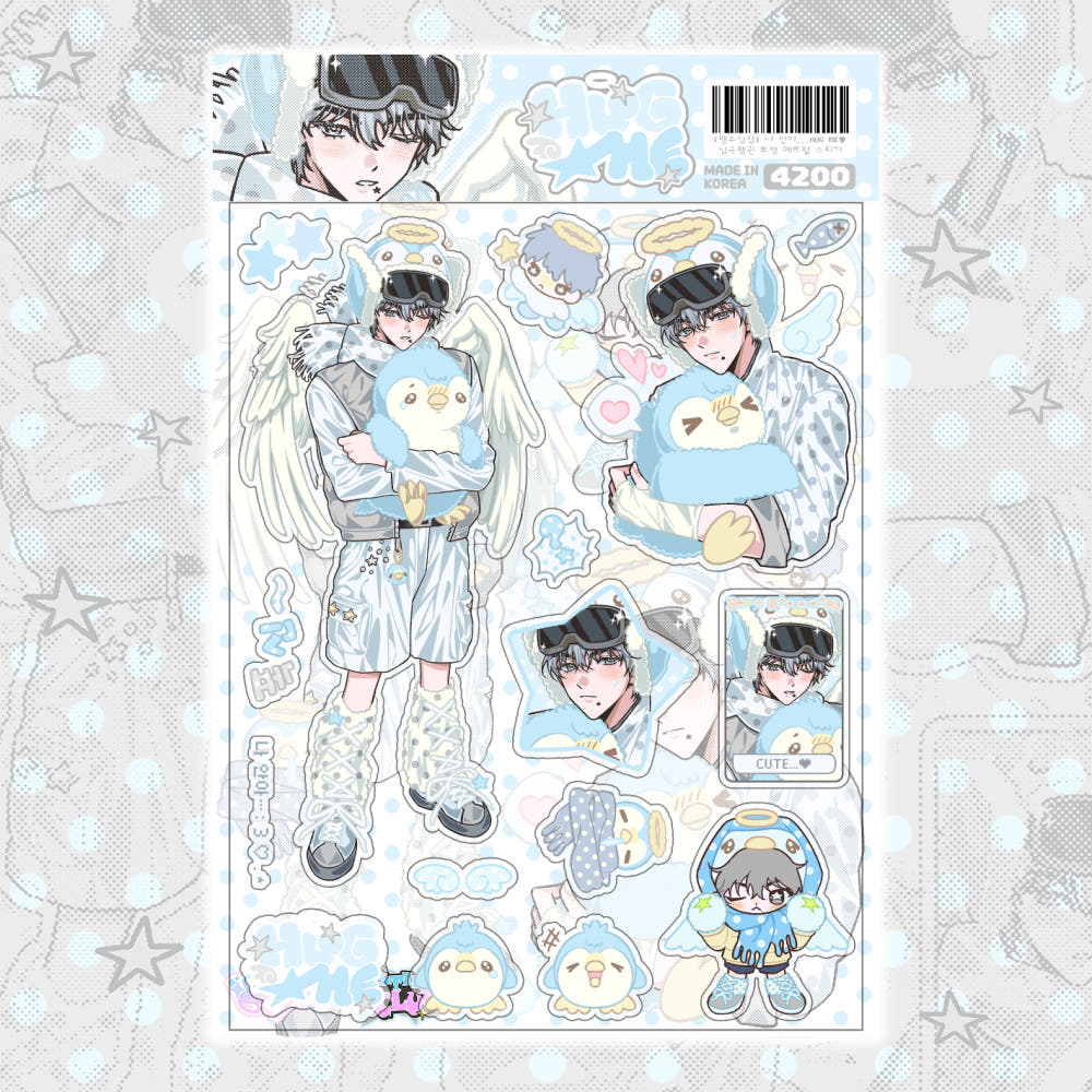 [Yifuu.0u] Hug Me ♥ Antarctic Penguin – Clear Matte Pearl Sticker Sheet
