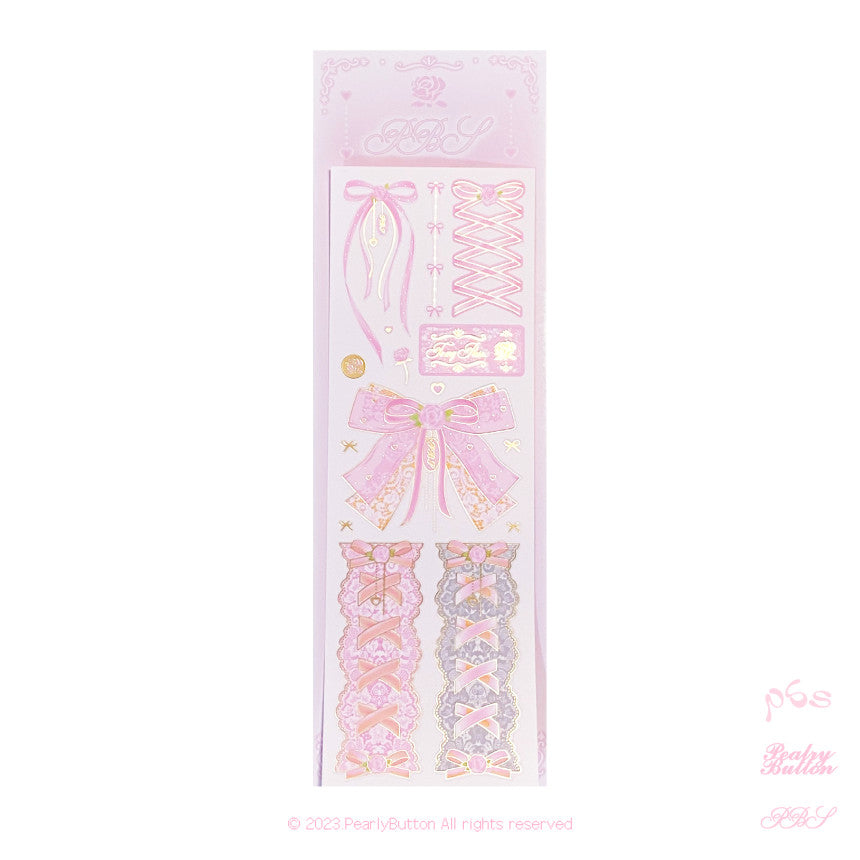 [Pearly Button] Lace Rose Ribbon Pink Sticker Sheet