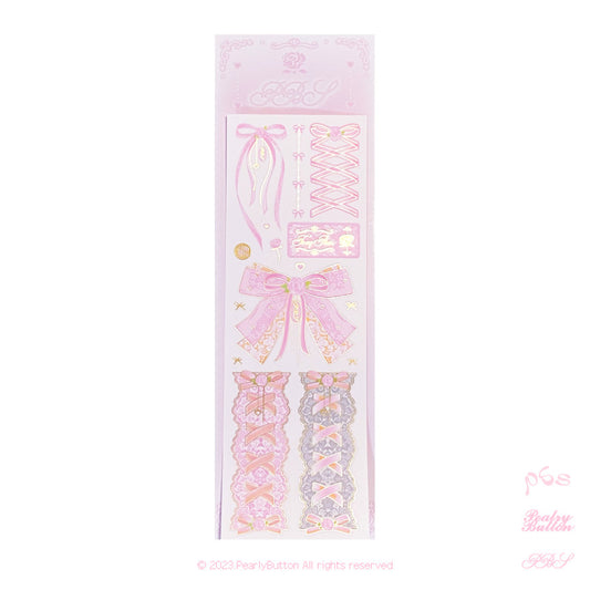 [Pearly Button] Lace Rose Ribbon Pink Sticker Sheet