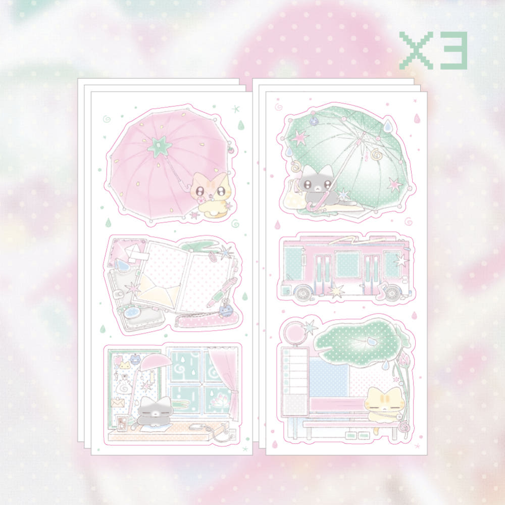 [Ako, Aikong] Drop Drop Rain Memo Sticker Sheet Set Pack (2 types, 3 each)