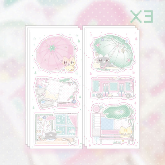[Ako, Aikong] Drop Drop Rain Memo Sticker Sheet Set Pack (2 types, 3 each)