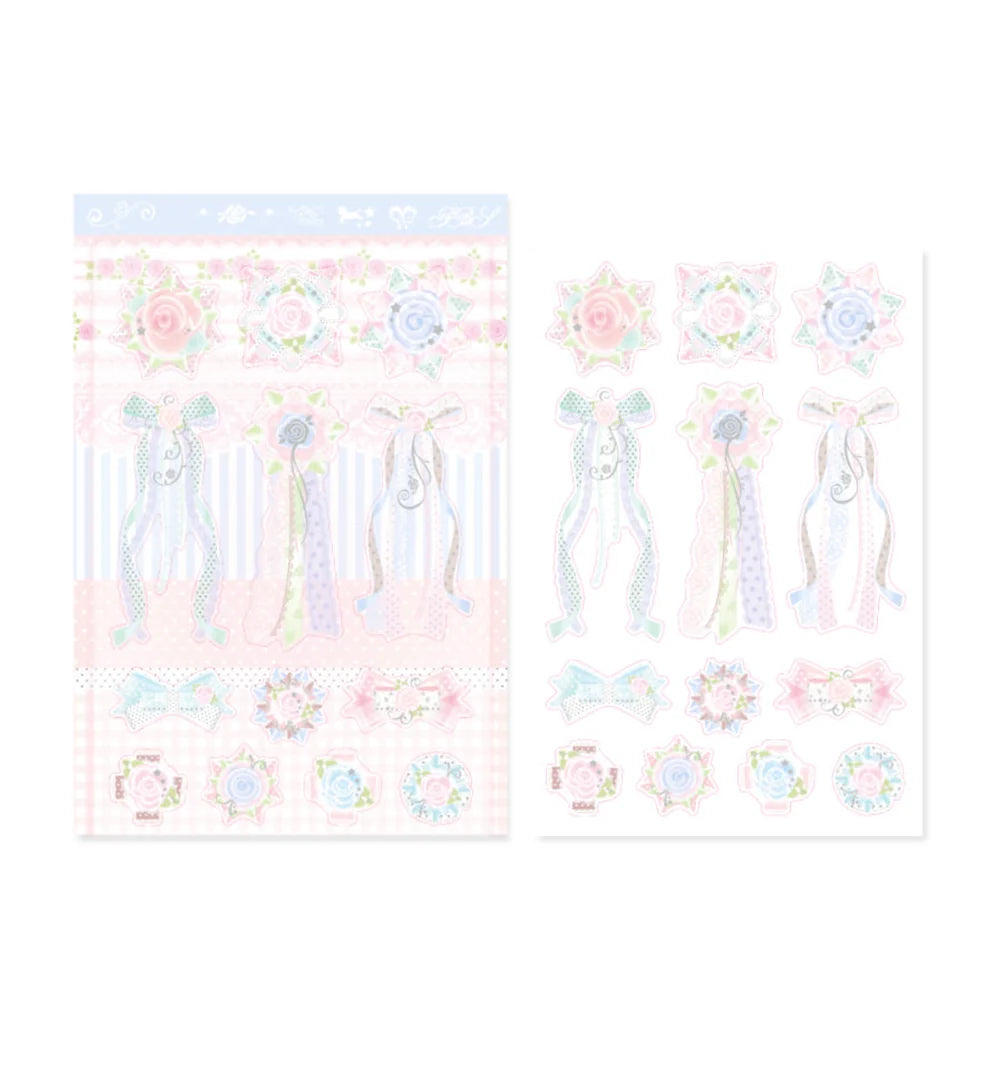 [Pearly Button] Shabby Rose Ribbon Sticker Sheet