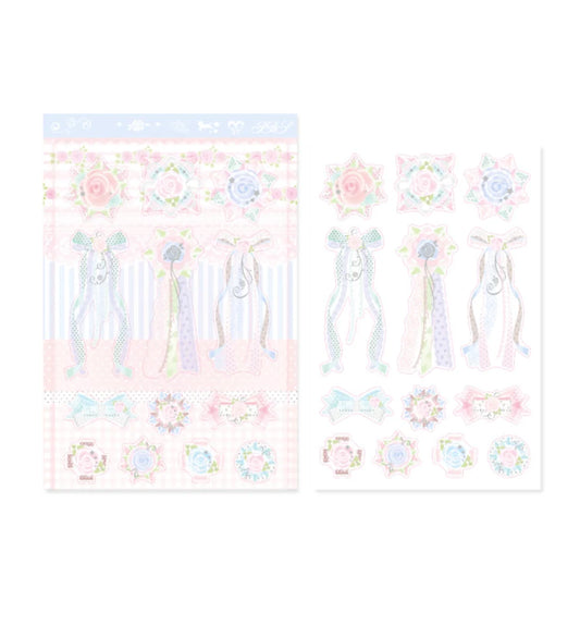 [Pearly Button] Shabby Rose Ribbon Sticker Sheet