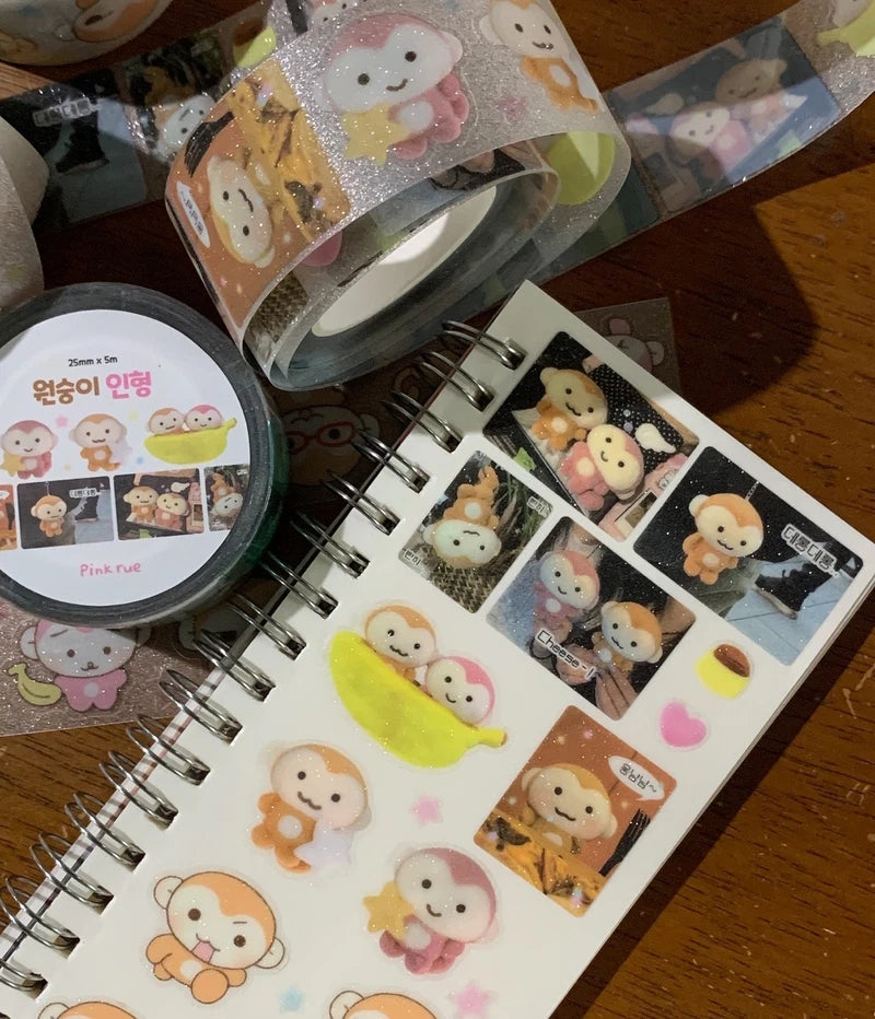 [Pink Rue] Monkey Plush Glitter Kiss Cut Tape