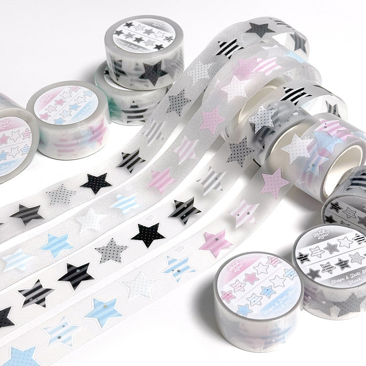 [Black Letter] Stripe and Dots Star Kisscut Tape (4 colors)