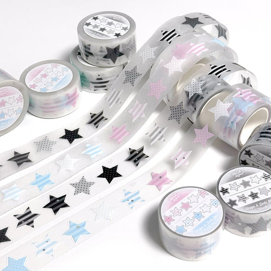 [Black Letter] Stripe and Dots Star Kisscut Tape (4 colors)