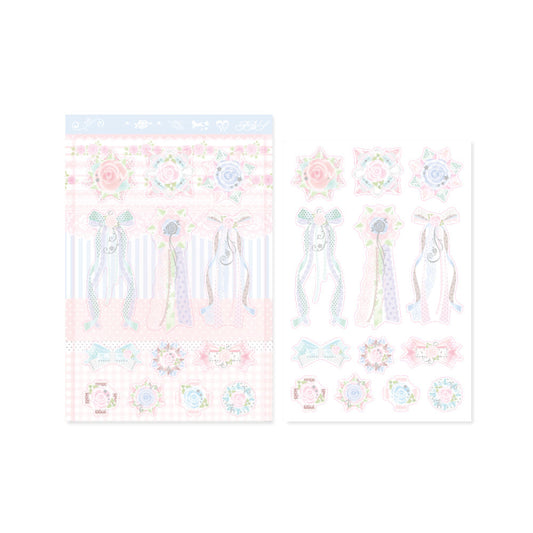 [Pearly Button] Shabby Rose Ribbon Charm Sticker Sheet