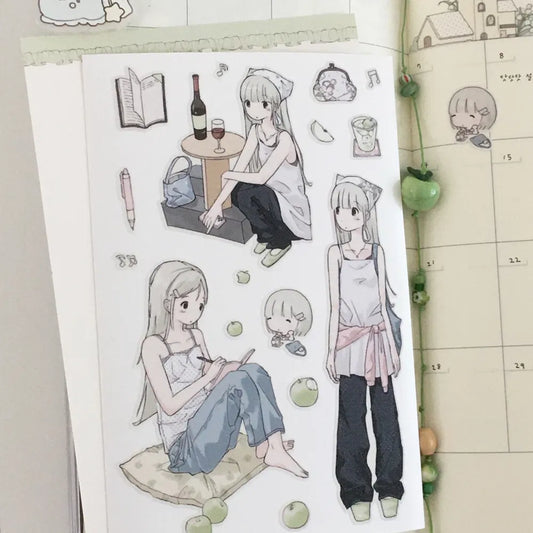[Soso Hehe] Green Apple Girl Sticker Sheet