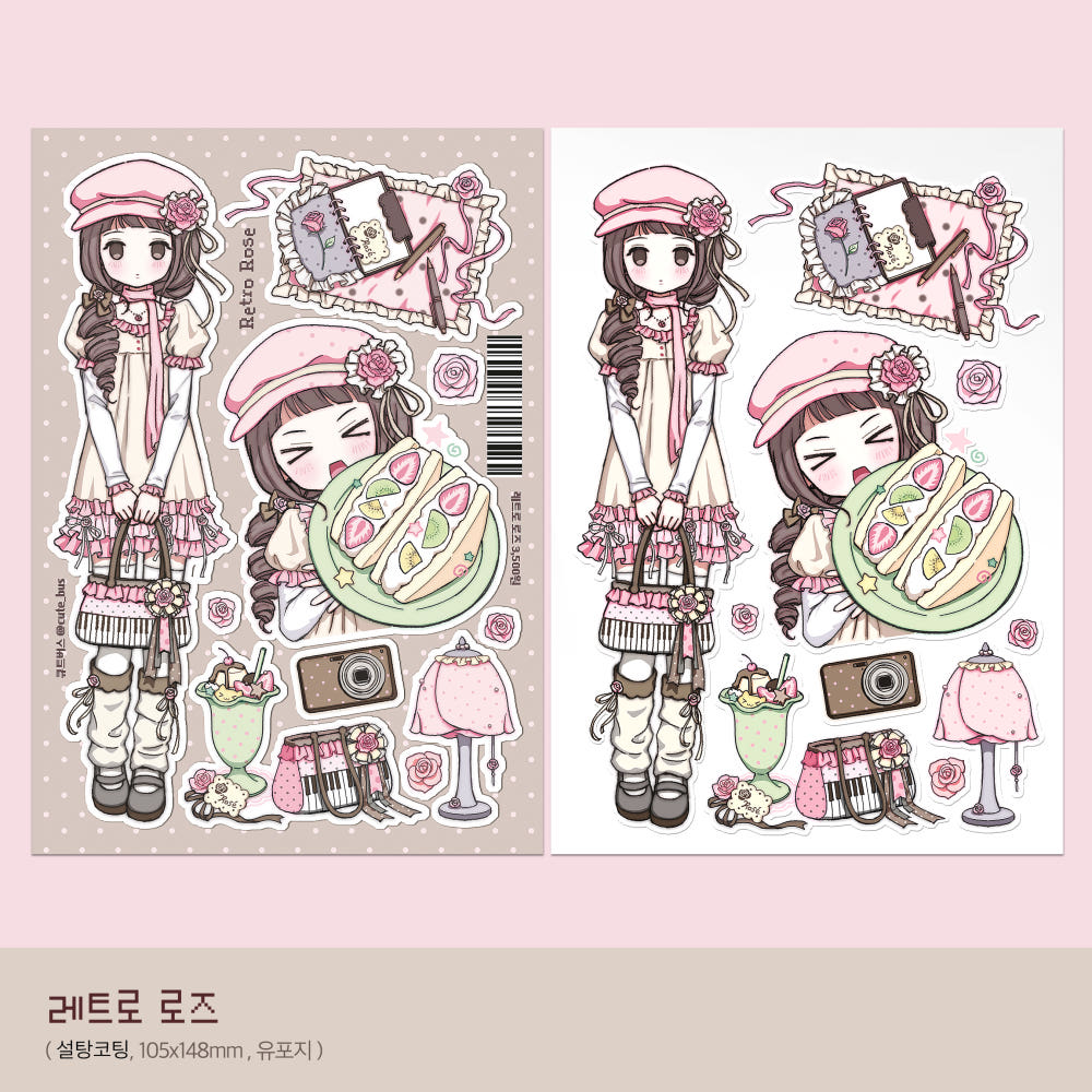 [Cute Bus] Retro Rose Sticker Sheet