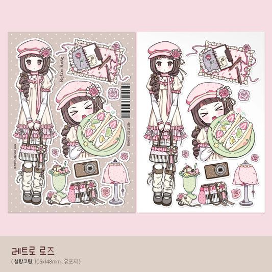 [Cute Bus] Retro Rose Sticker Sheet