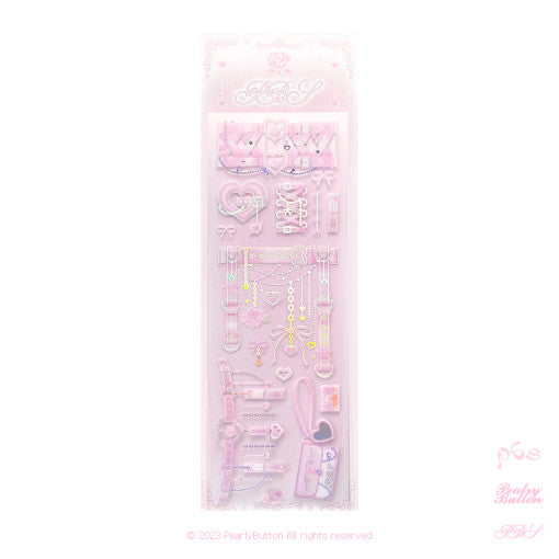[Pearly Button] Silk Rose Belt Pink Sticker Sheet