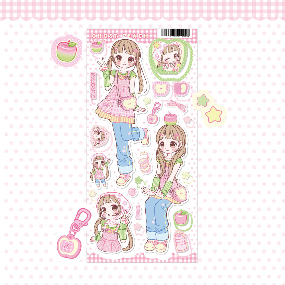 [Ghost Peach] Pink Apple Girl Sticker Sheet