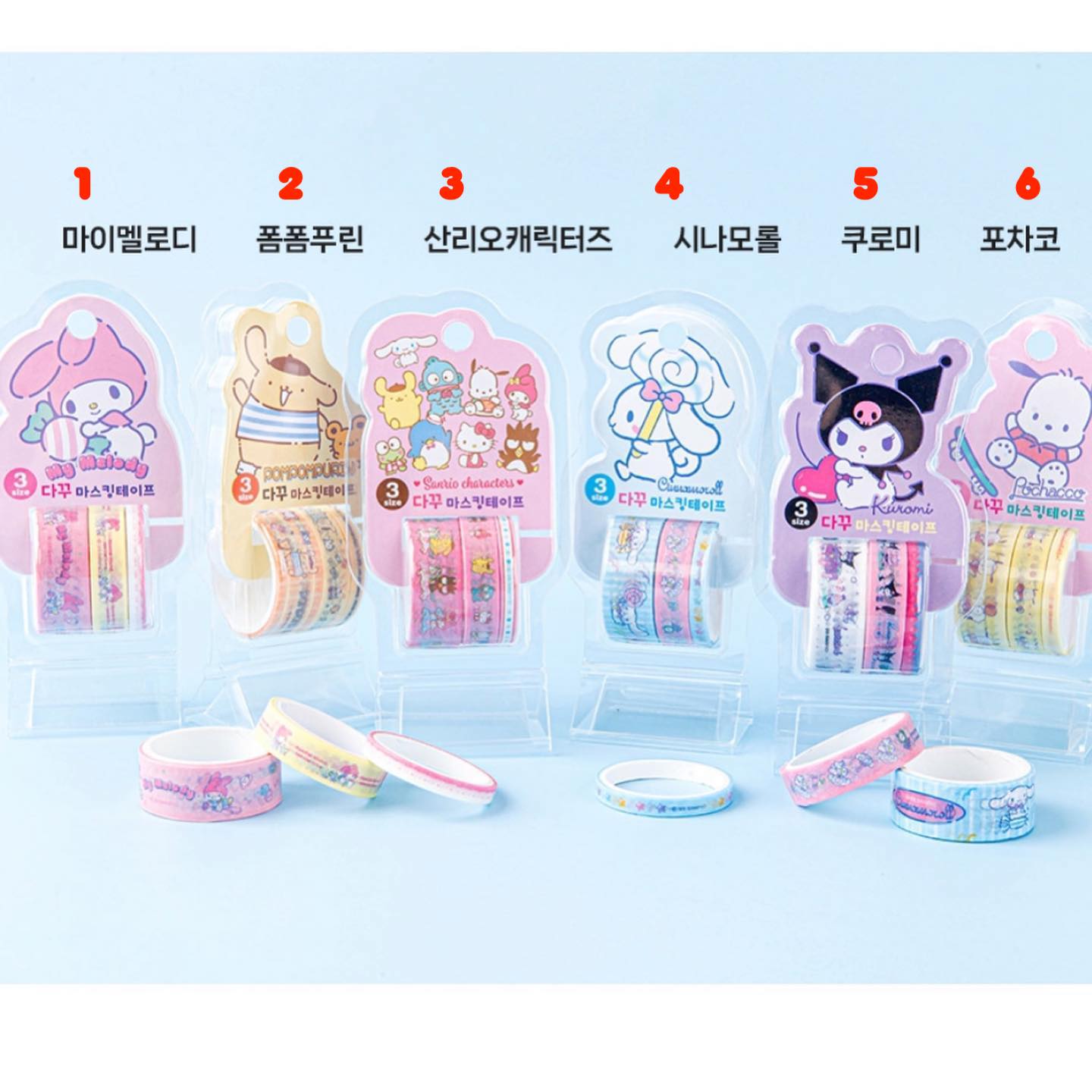 [Sanrio Korea] 3-size Washi Tape Pack (6 styles)