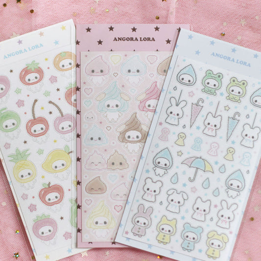 [Angora Lora] Fruit Corps, Cream Corps, and Teru Teru Bozu Raincoat Deco Stickers (3 types)