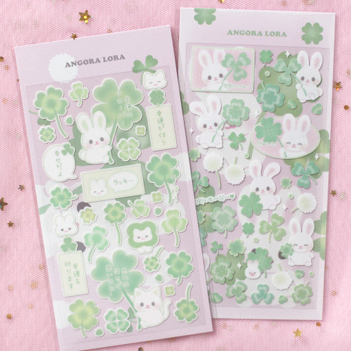 [Angora Lora] Lucky Rabbit and Clover Stickers (2 styles) – It's Deco Day