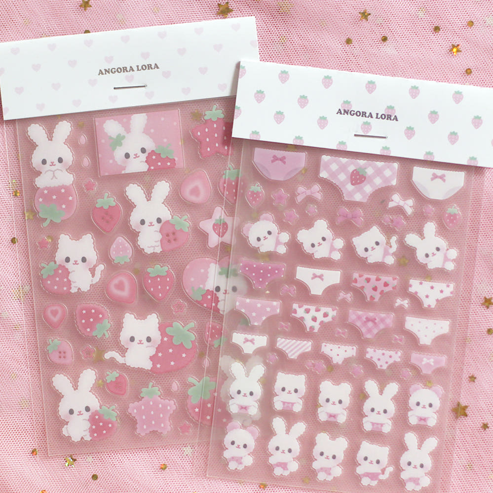 [Angora Lora] Fluffy Strawberry Deco Stickers (2 Options)