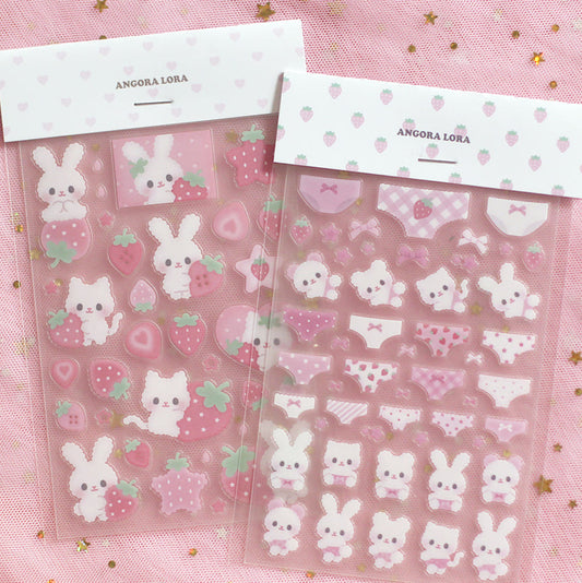 [Angora Lora] Fluffy Strawberry Deco Stickers (2 Options)