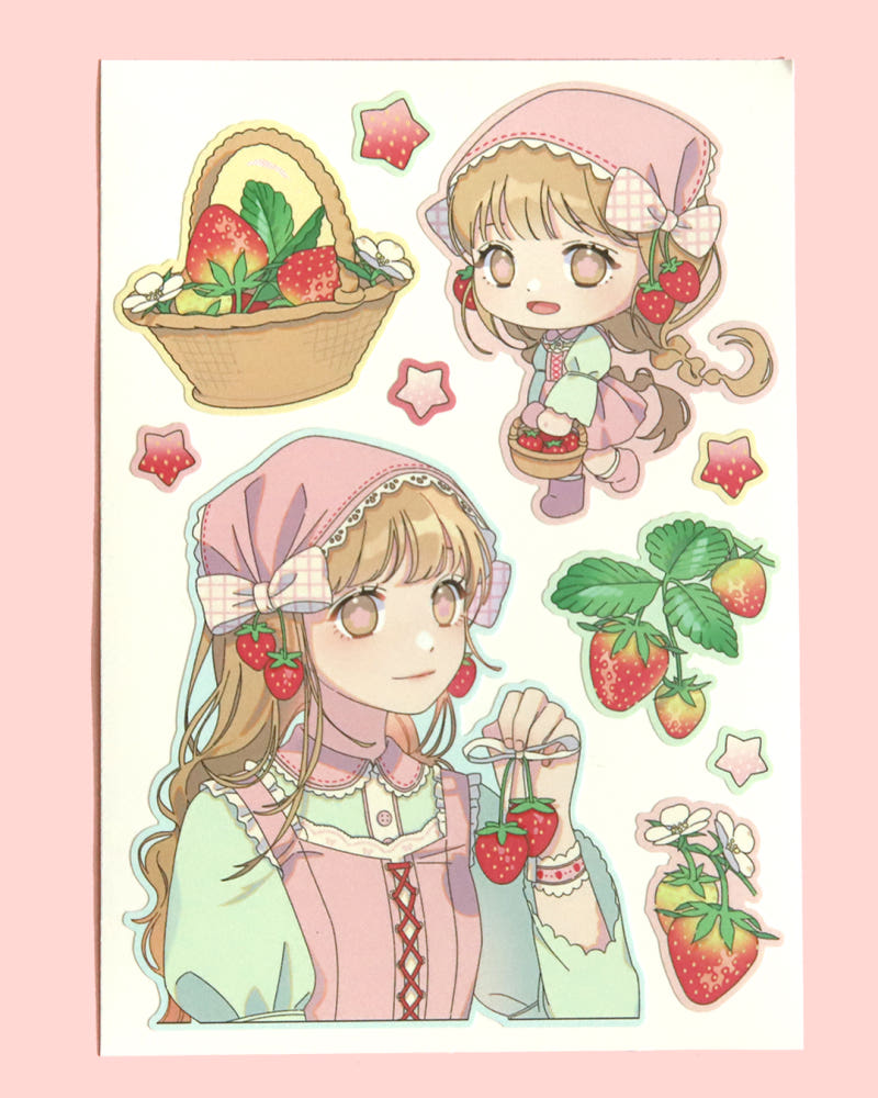 [Jjong Studio] Strawberry Picnic Character Deco Sticker