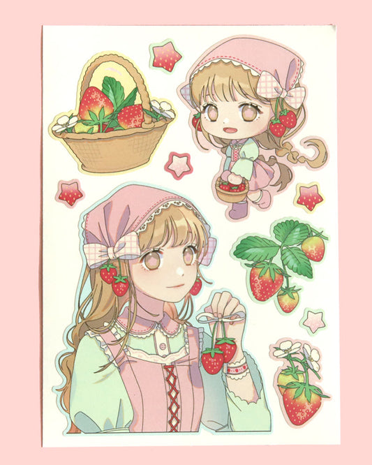 [Jjong Studio] Strawberry Picnic Character Deco Sticker
