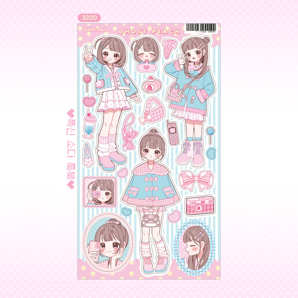 [Ghost Peach] Fluffy Soda Lookbook Sticker Sheet