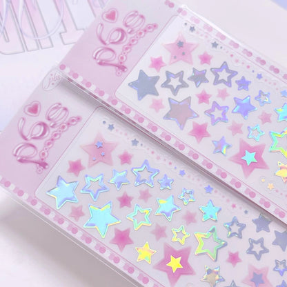 [Pearly Button] Aurora Pink Star Deco Sticker Sheet