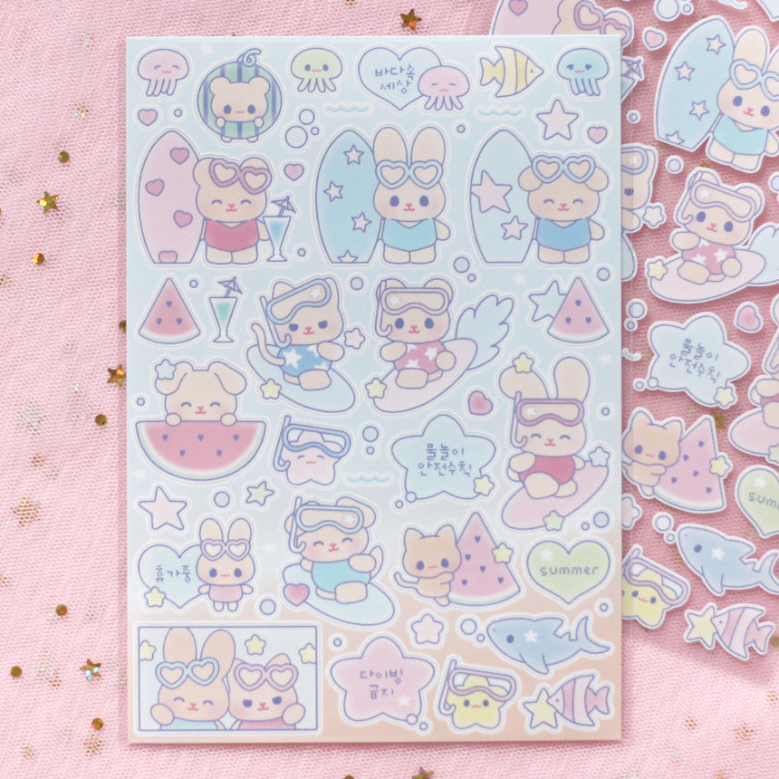 [Angora Lora] Summer Sea Water Safety Rules Deco Sticker Sheet