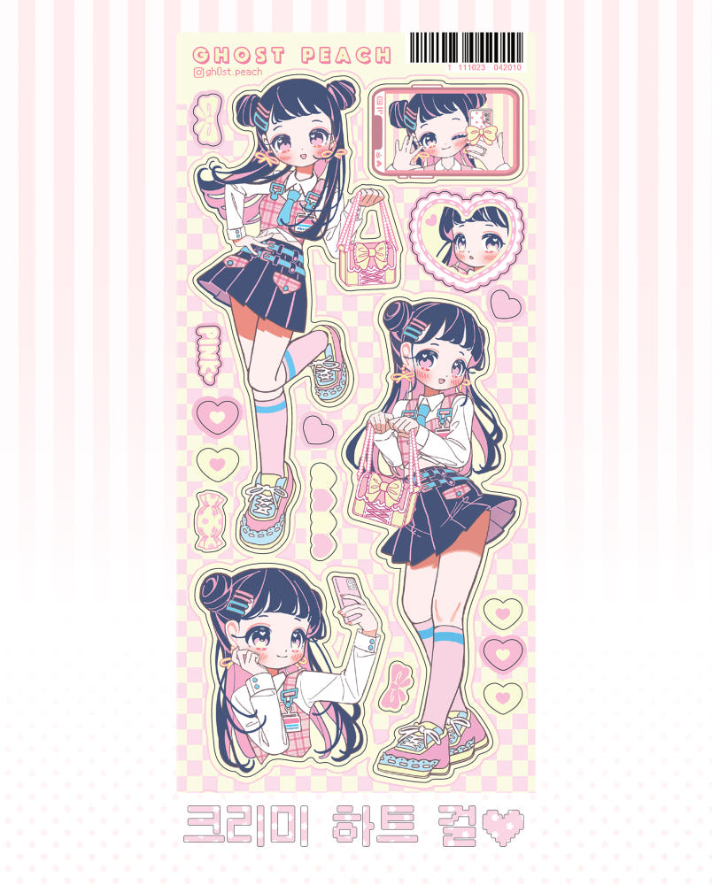 [Ghost Peach] Creamy Heart Girl Sticker Sheet